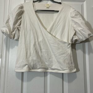 Maeve By Anthropologie Top Blouse White Balloon Sleeve Pullover Shirt XL